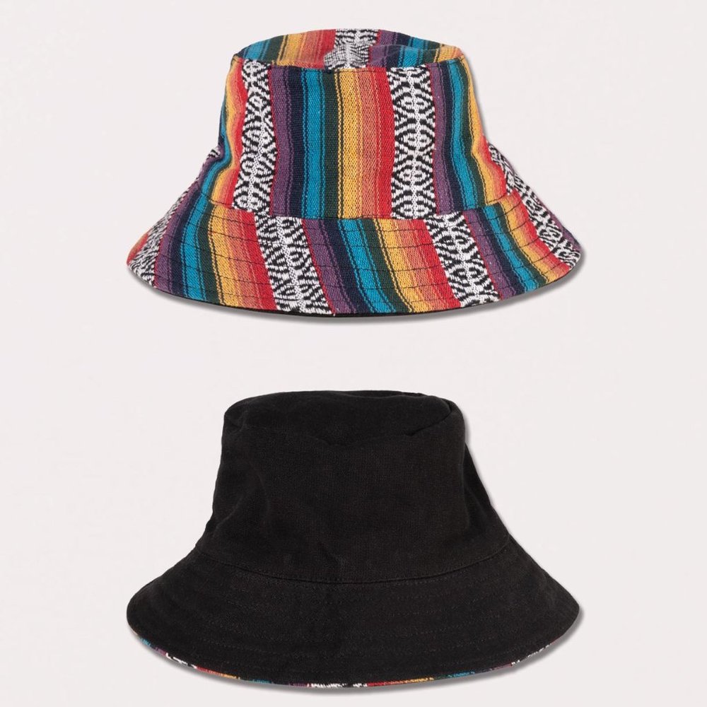 SALE! NWT Cotton Canvas Unisex Reversible Bucket Hat-Rainbow/Black